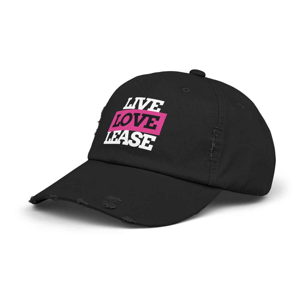 The "Live Love Lease" Distressed Cap: Because By Friday, We Feel a Little Distressed Too.